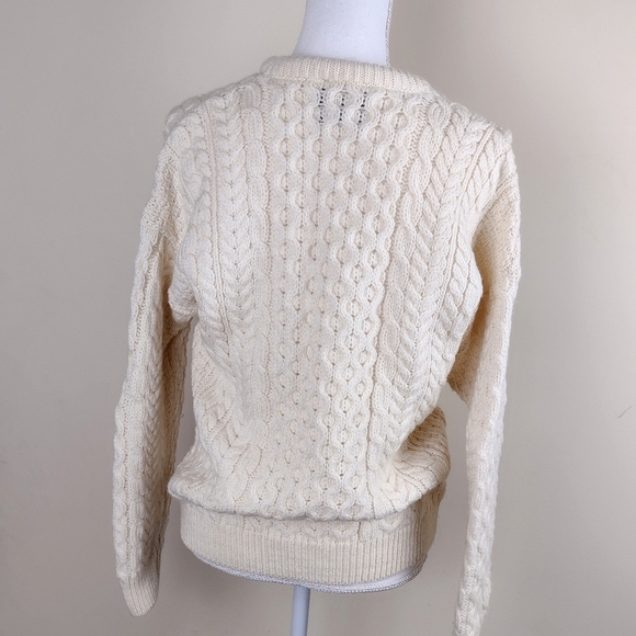 Carriage Donn Beige 100% Merino Wool Fisherman's Sweater Sz S - Picture 4 of 7